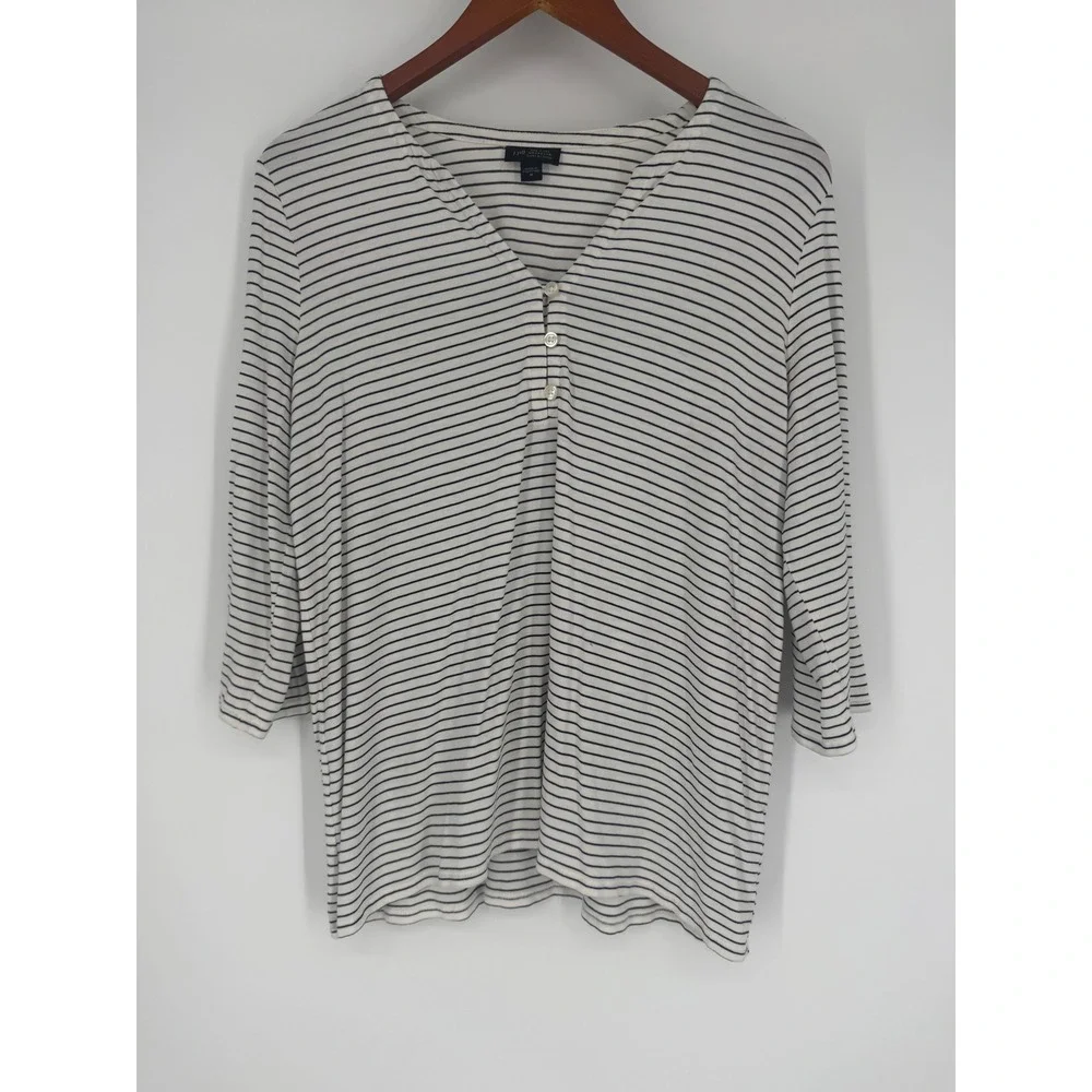 J Jill Womens Henley Top Medium Nautical Maritime Minimalist Basic Coastal Chic